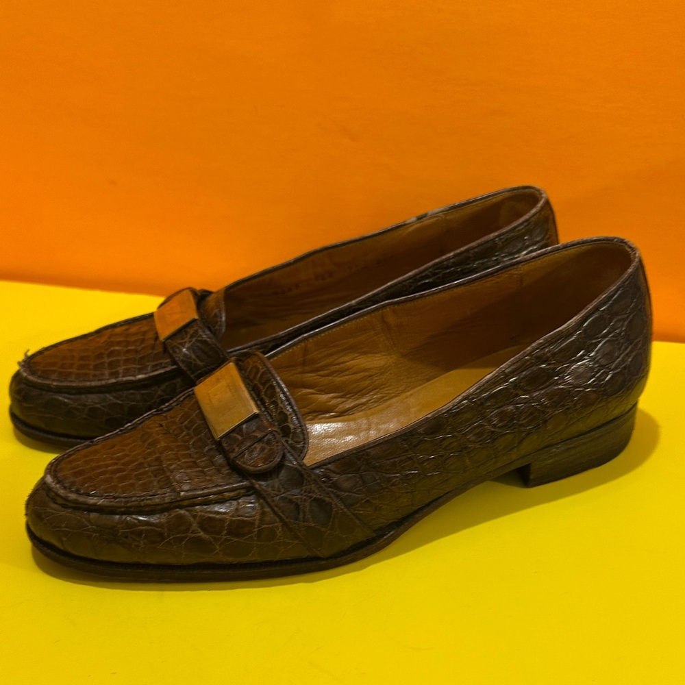Polo Ralph Lauren Dark Brown Crocodile Pattern Loafers - Picture 12 of 16